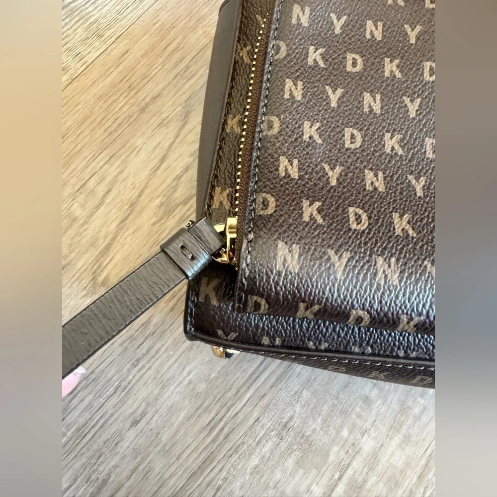 DKNY Dark Brown Monogram Shoulder Bag, chain strap - Picture 6 of 14